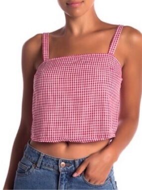 Ten Sixty Sherman Red Gingham Square-Neck Crop Tank Top